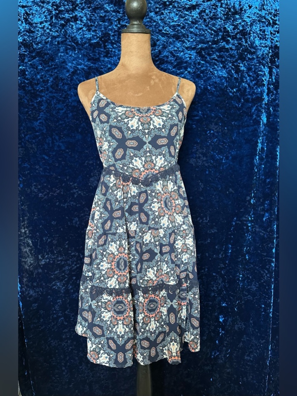 Taylor & Sage Navy Floral Medallion Spaghetti Strap Dress